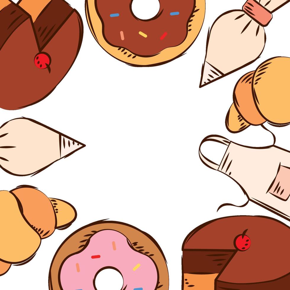 Bakery items corner frame. vector