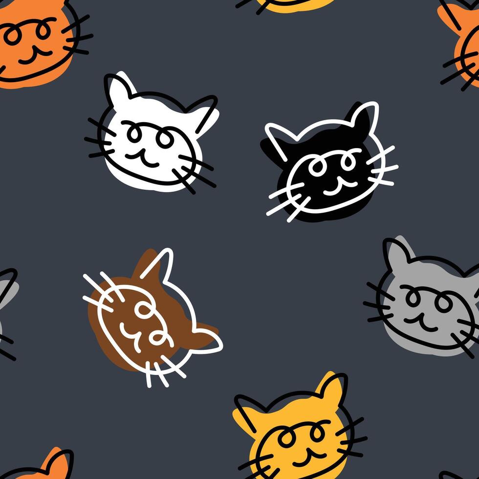 Line art abstract cat seamless pattern vector