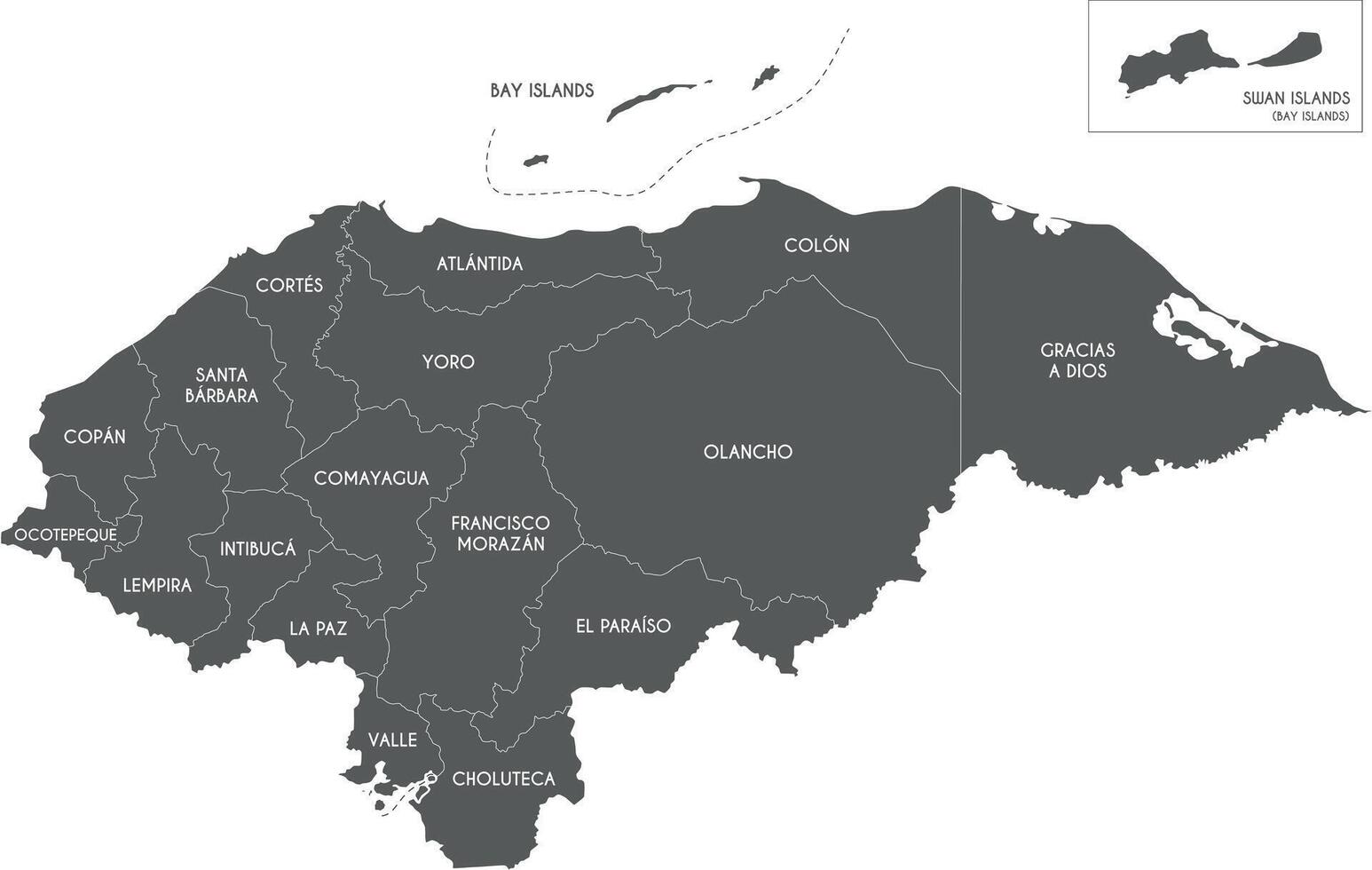 regional map of Honduras with departments and administrative divisions. Editable and clearly labeled layers. vector