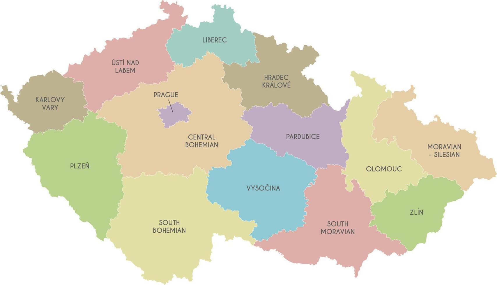 map of Czech Republic with regions or territories and administrative divisions. Editable and clearly labeled layers. vector