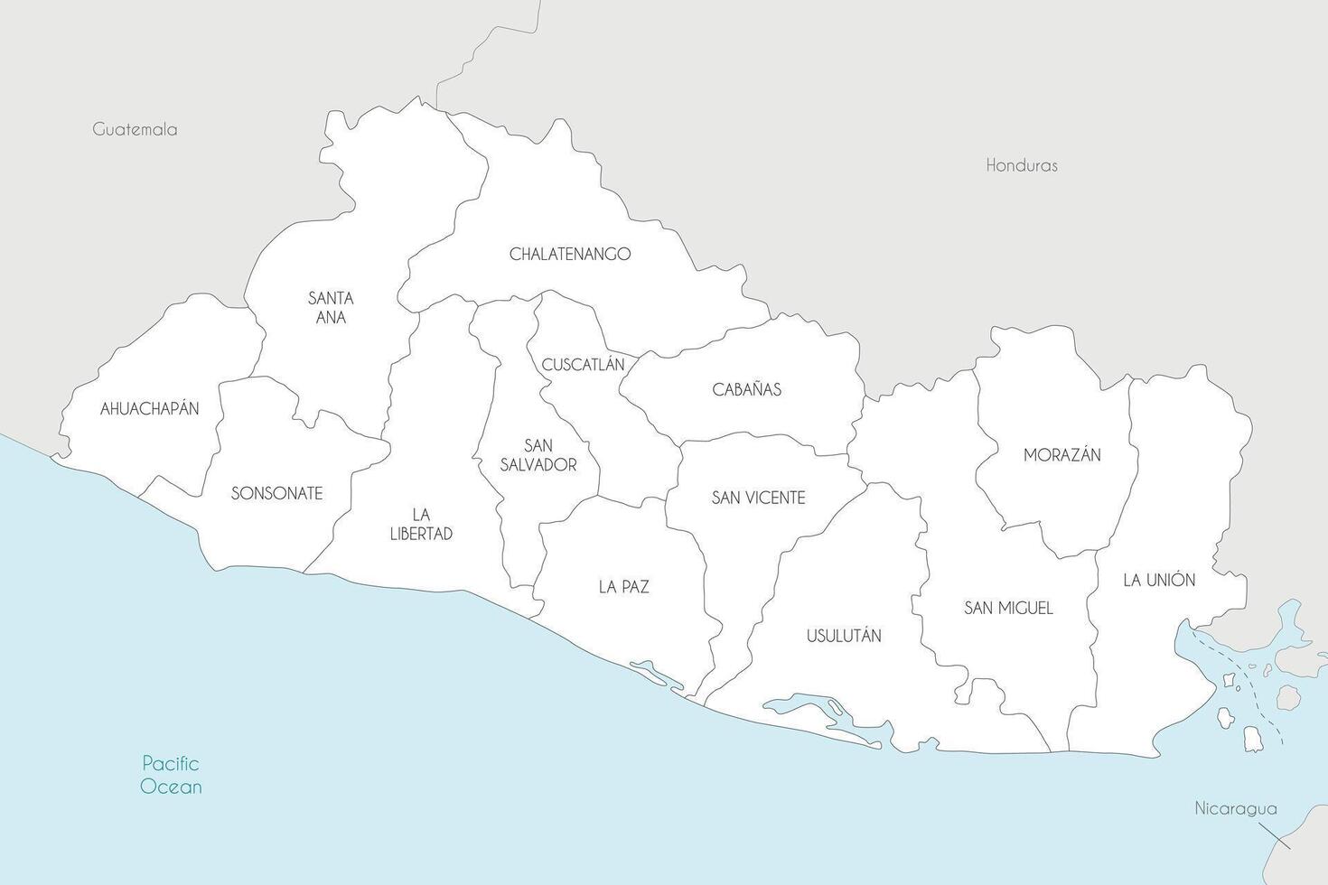 regional map of El Salvador with departments and administrative divisions, and neighbouring countries and territories. Editable and clearly labeled layers. vector