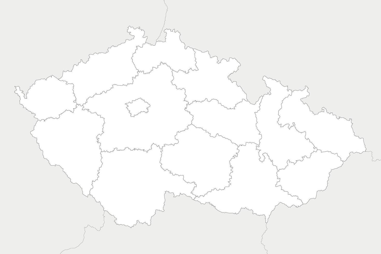 blank map of Czechia or Czech Republic with regions and administrative divisions, and neighbouring countries and territories. Editable and clearly labeled layers. vector