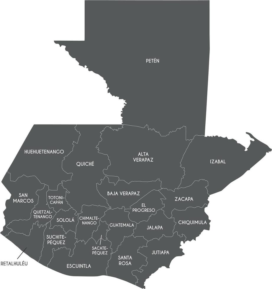 regional map of Guatemala with departments and administrative divisions. Editable and clearly labeled layers. vector
