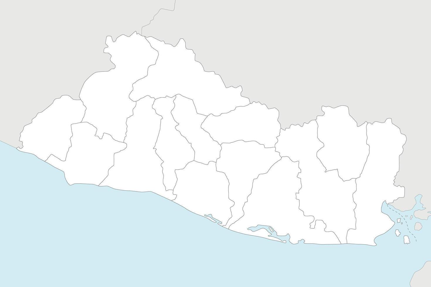 regional blank map of El Salvador with departments and administrative divisions, and neighbouring countries and territories. Editable and clearly labeled layers. vector