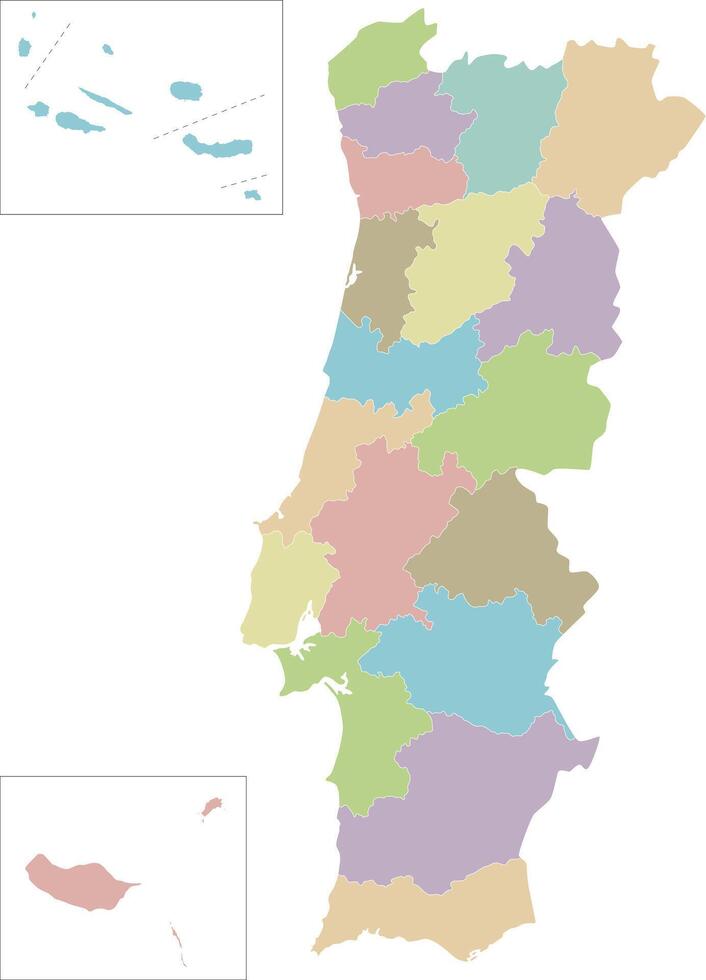 regional blank map of Portugal with districts, autonomous regions or territories and administrative divisions. Editable and clearly labeled layers. vector