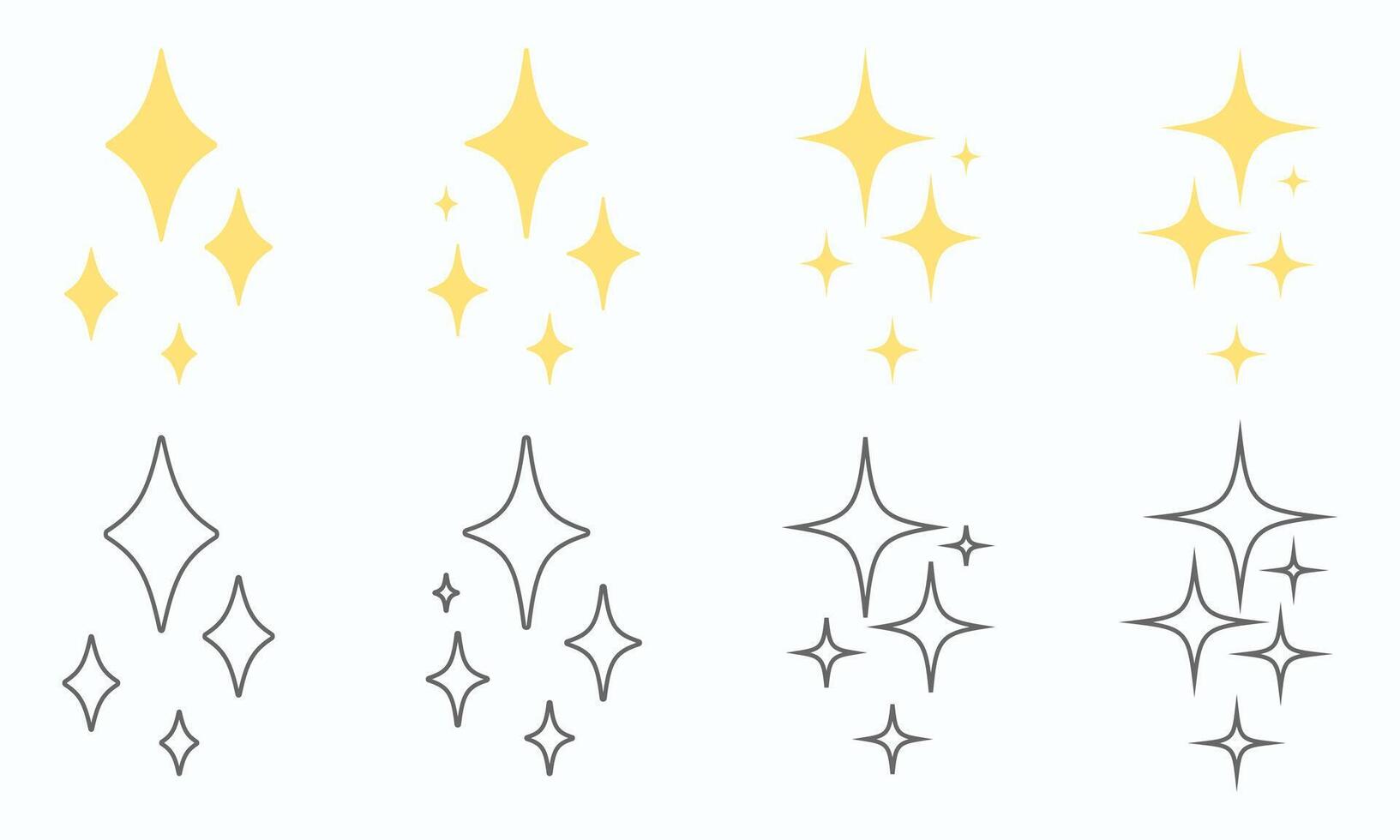 a collection of various four pointed star shapes for shiny, sparkling, glowing and other effects. vector