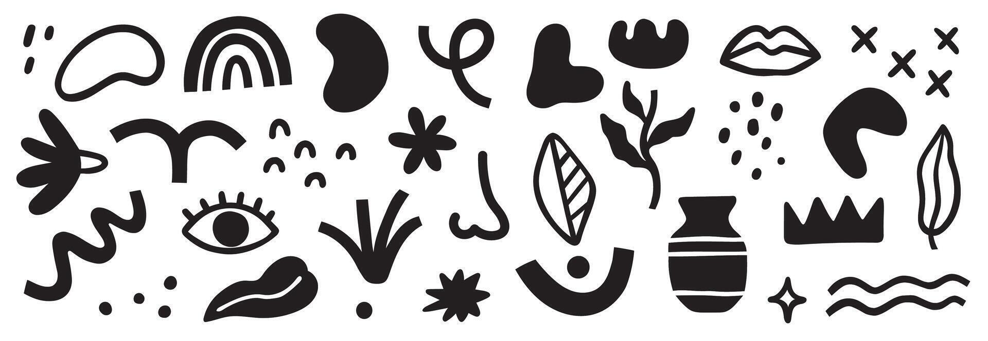 A set of black and white hand drawn symbols vector