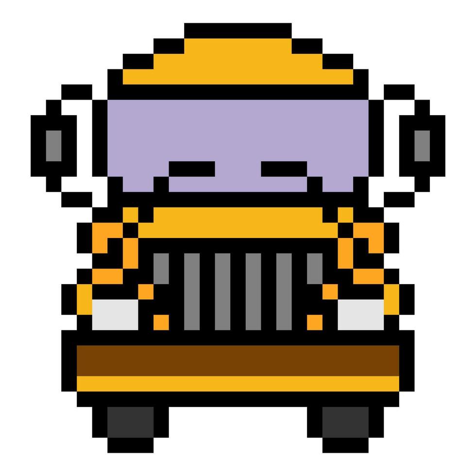 School bus front view in pixel art vector