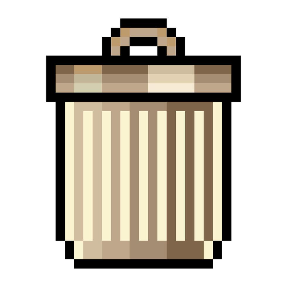 Trash can with pixel art isolated on white background vector