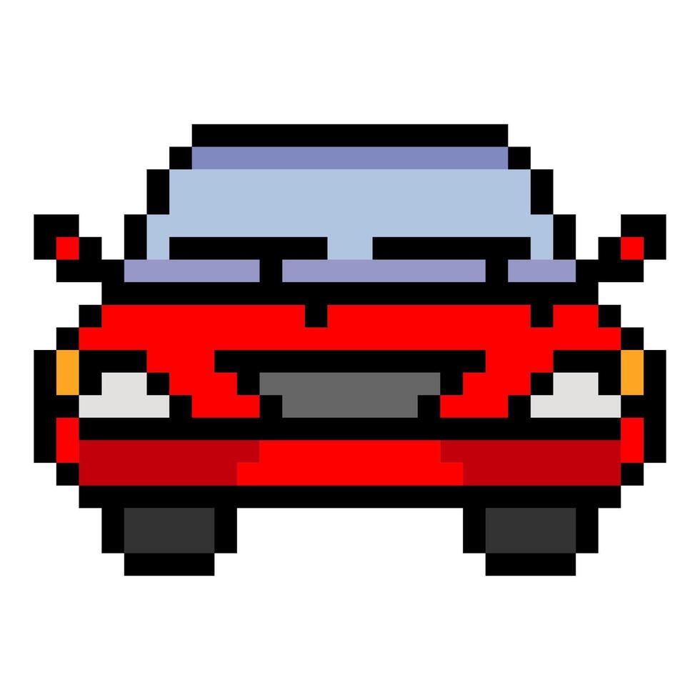 Front view of red car with pixel art vector