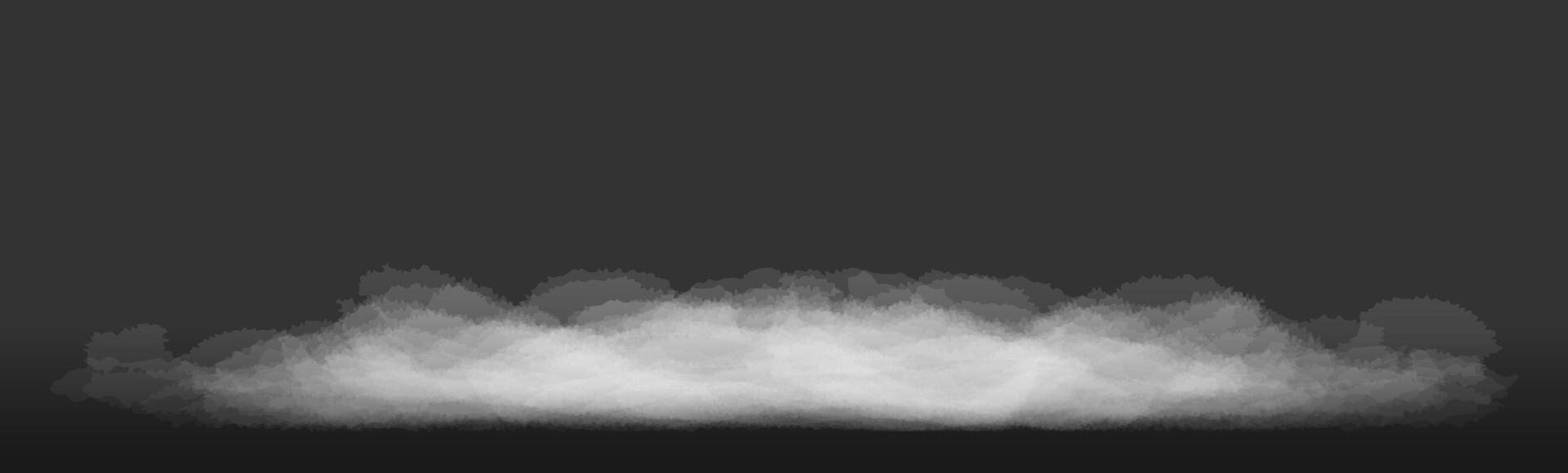 Fog, smoke or white smog clouds on floor. Morning mist covering ground or water surface in perspective view. Isolated steam circle at nightclub, magical haze or natural evaporation realistic 3D effect vector