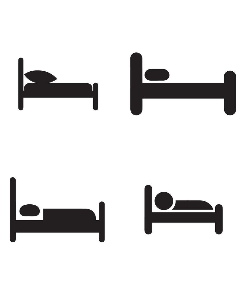 Various Bed Silhouettes with Pillows and Sleeping Figures vector