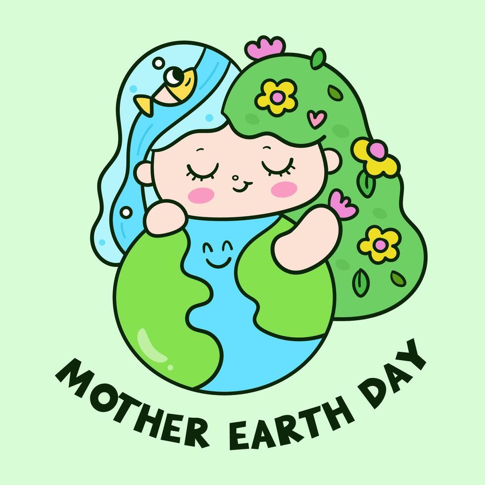 Mother earth day. International Earth Day kids with kawaii girl cartoon vector