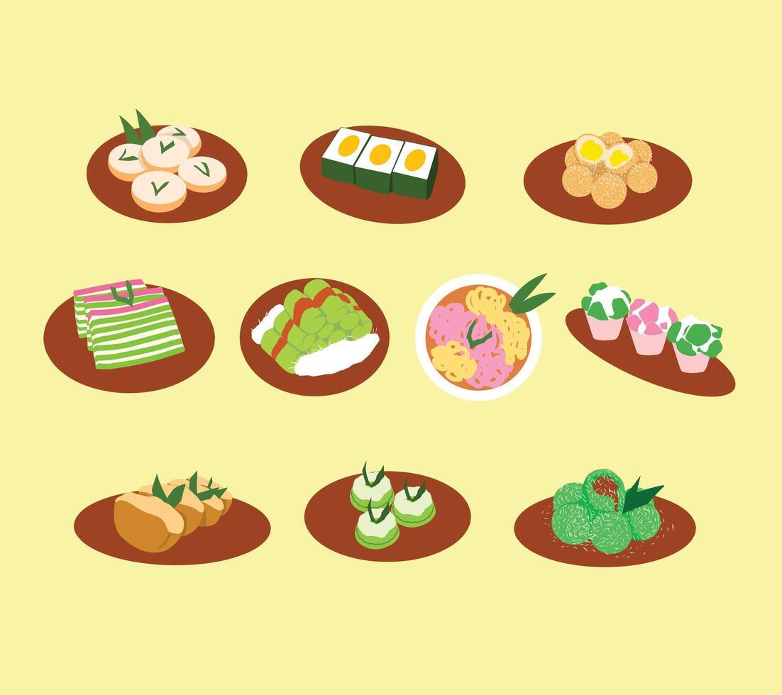 A delightful collection of Indonesian traditional snack illustrations, for culinary projects, food menus, cultural events, and travel guides vector