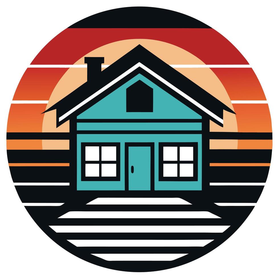 house silhouette on retro vintage background vector