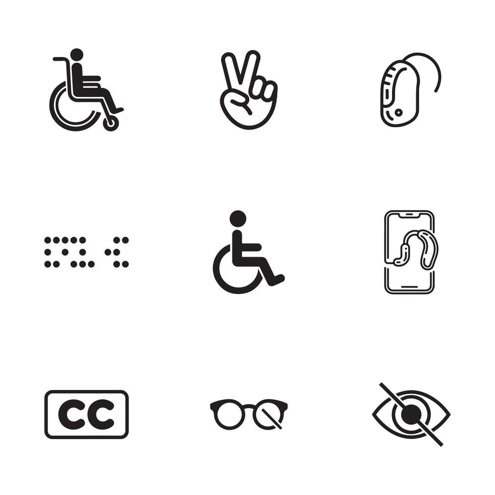 Black and White Adaptive Design and Mobility Icons vector