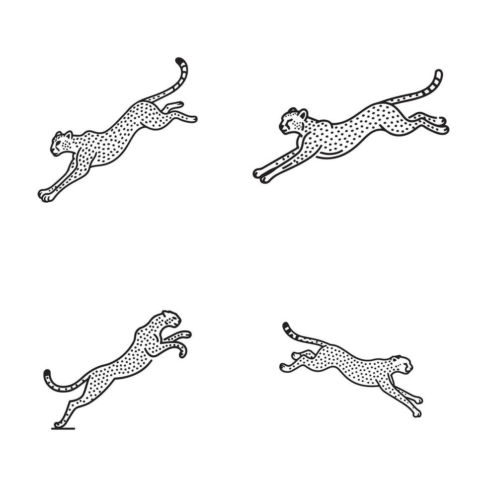 Cheetah Illustrations in Action Silhouettes. Fully editable vector