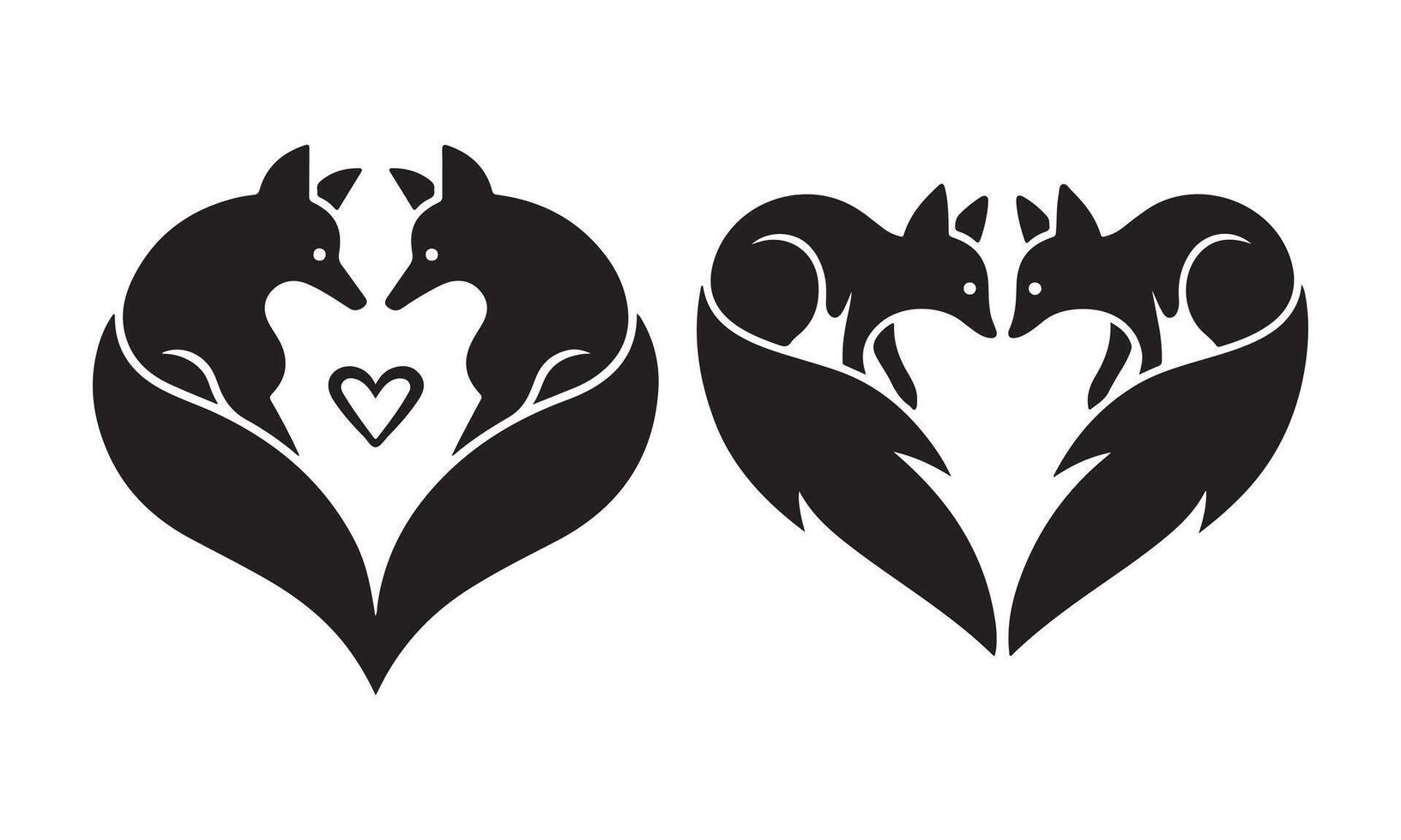 Elegant Fox Pair Forming a Heart Shape in Black and White vector