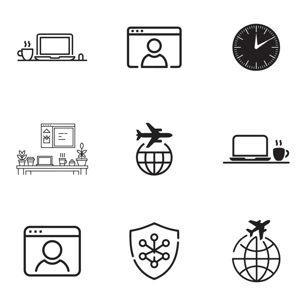 Remote Work and Digital Nomad Lifestyle Icons Set vector