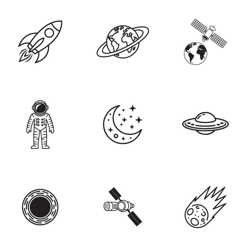 Space Exploration and Cosmic Discovery Icons Set vector