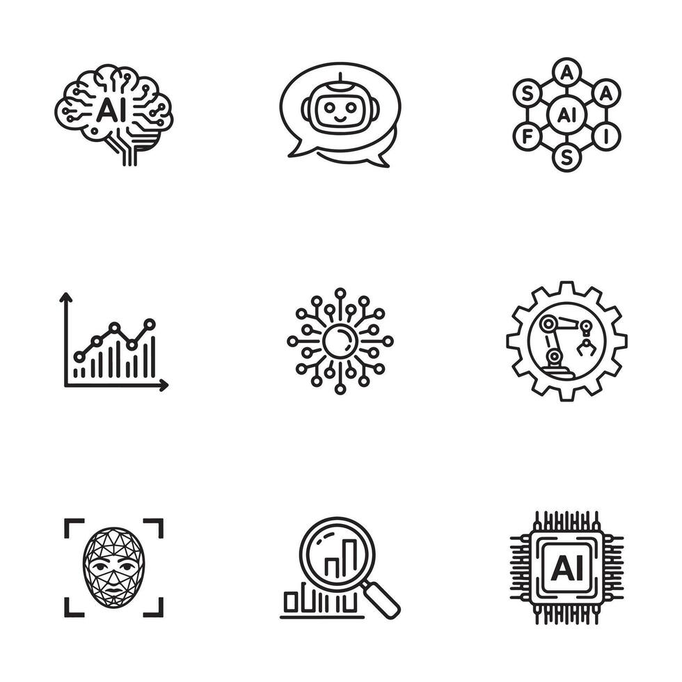 AI and Machine Learning Icons Set vector