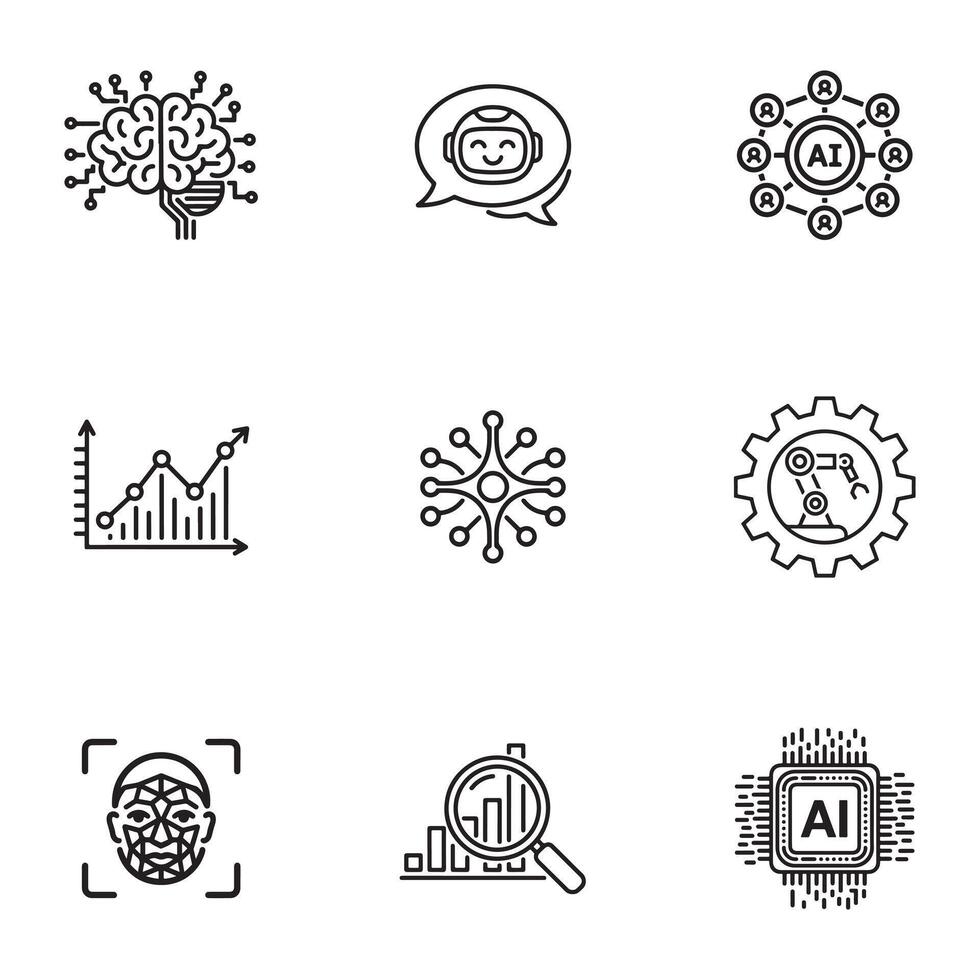 Deep Learning and Robotics Icons Set vector