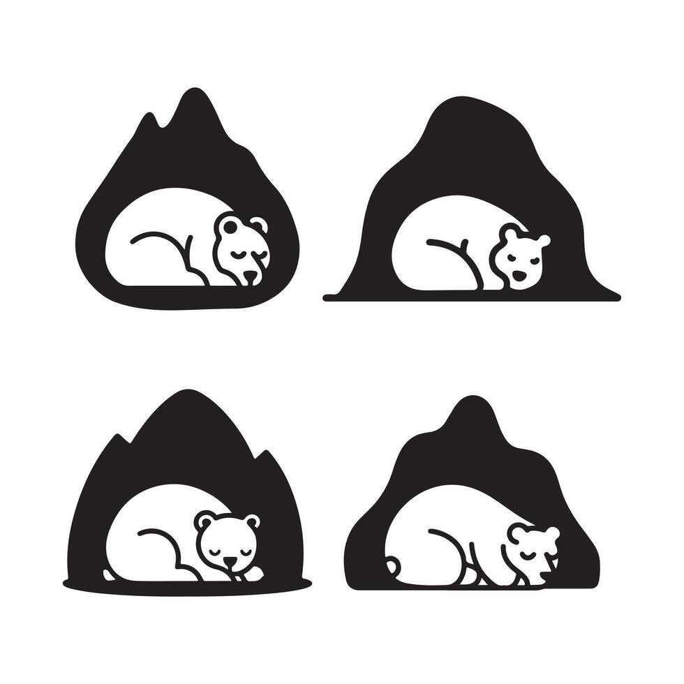 Polar Bears Sleeping in Caves Silhouettes. vector