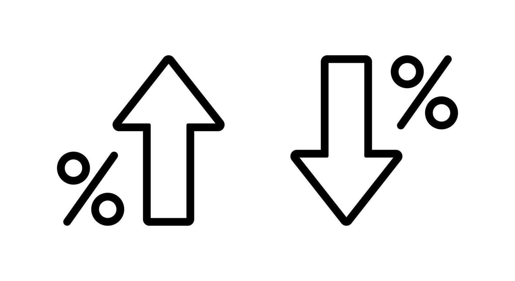 Percent growth and decline outline icon in rounded corner. Percentage arrow up and down sign symbol vector