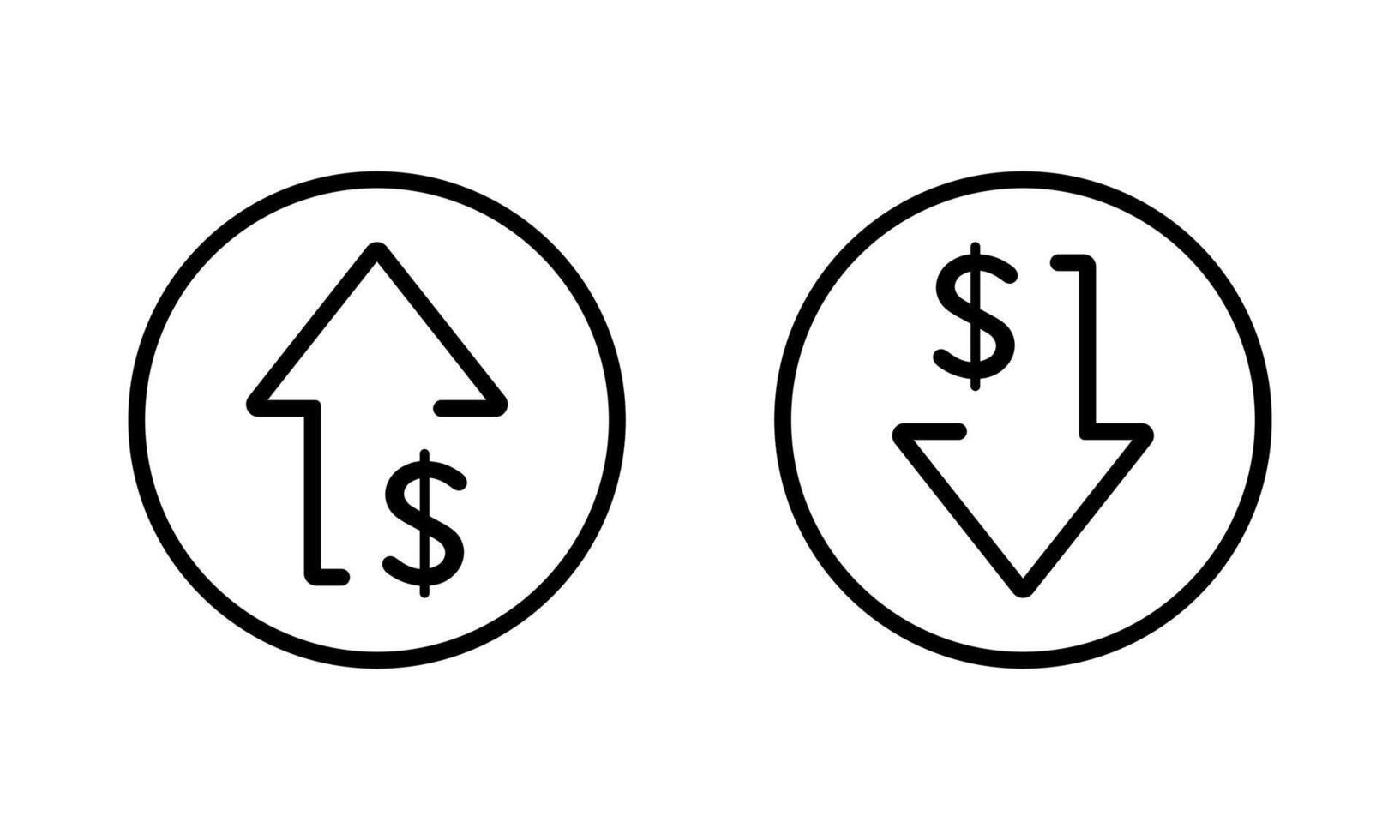 Dollar arrow up and down icon circle line. USD currency growth and decline sign symbol vector