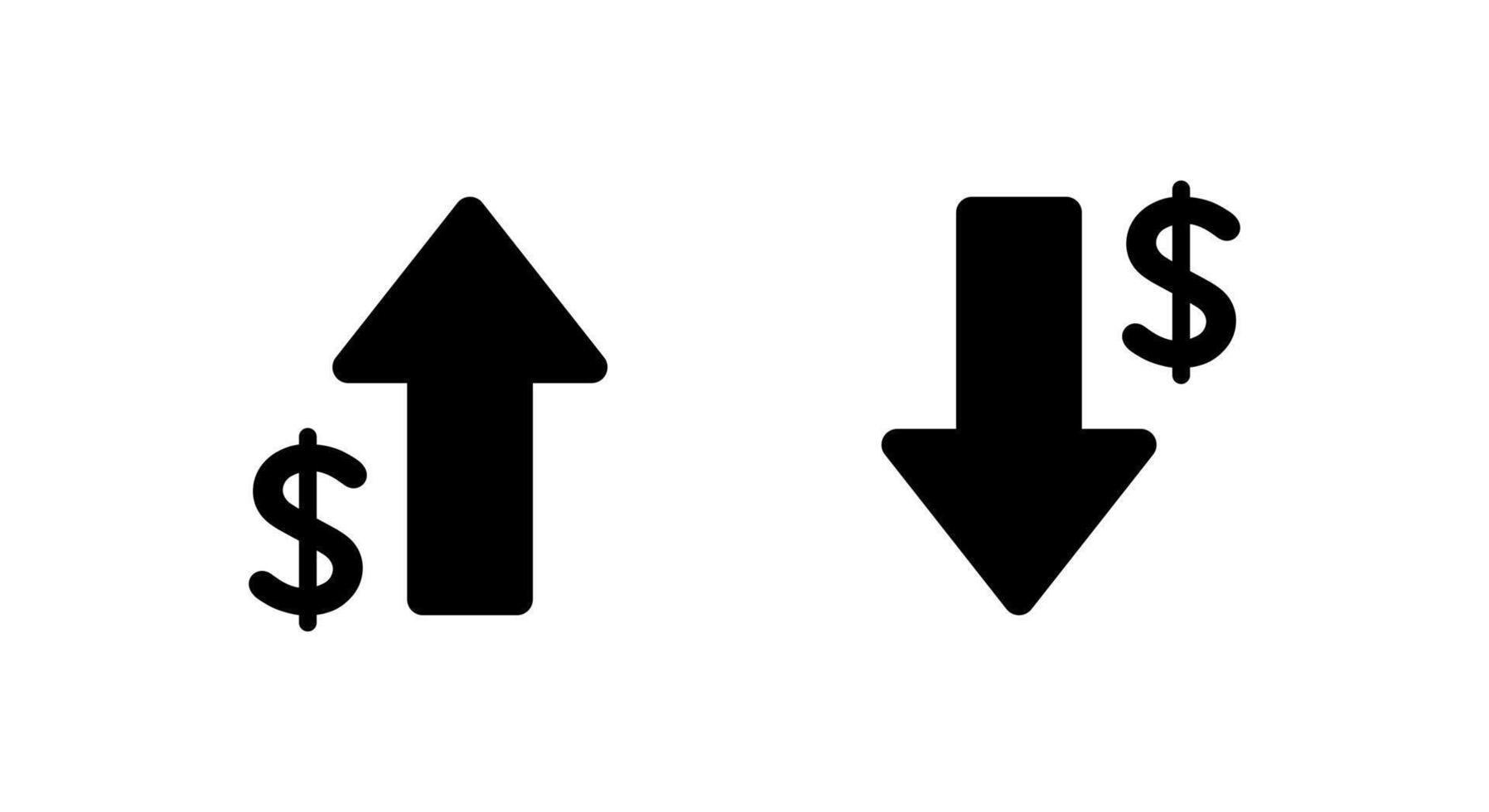 Dollar arrow up and down icon in trendy style. USD growth and decline sign symbol vector