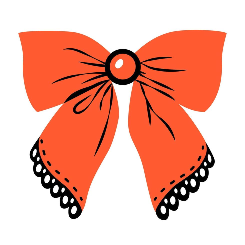 Red bow with black lace isolated on transparent background. vector