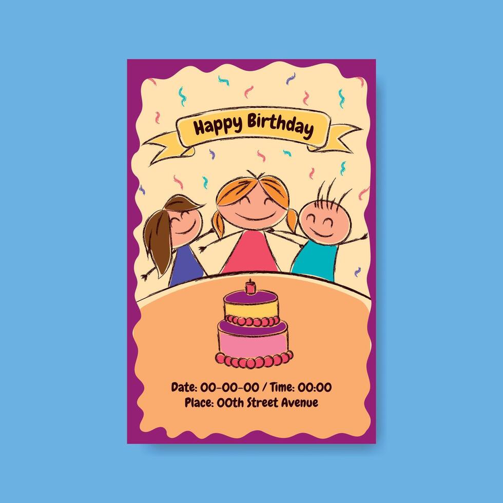 Children's birthday invitation card with a drawing of happy children vector