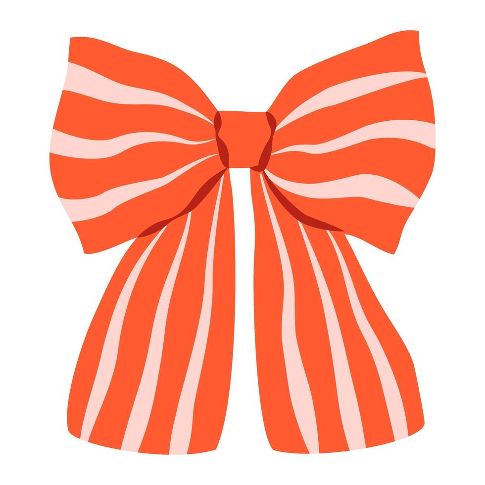 Striped red bow isolated on transparent background. Trendy hair braiding accessory. vector