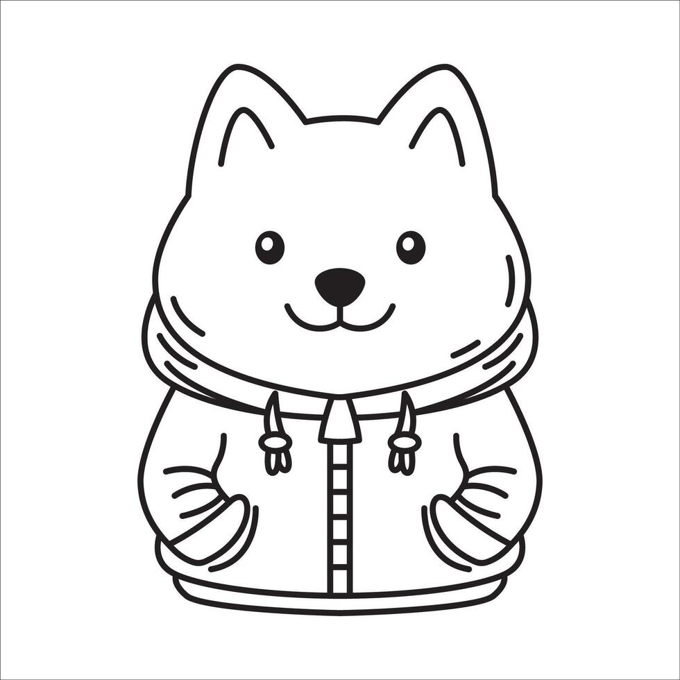 Adorable Happy Puppy Little Dog Pet Animal Cartoon Character Wearing Jacket Warm Clothes in Line Art Design vector