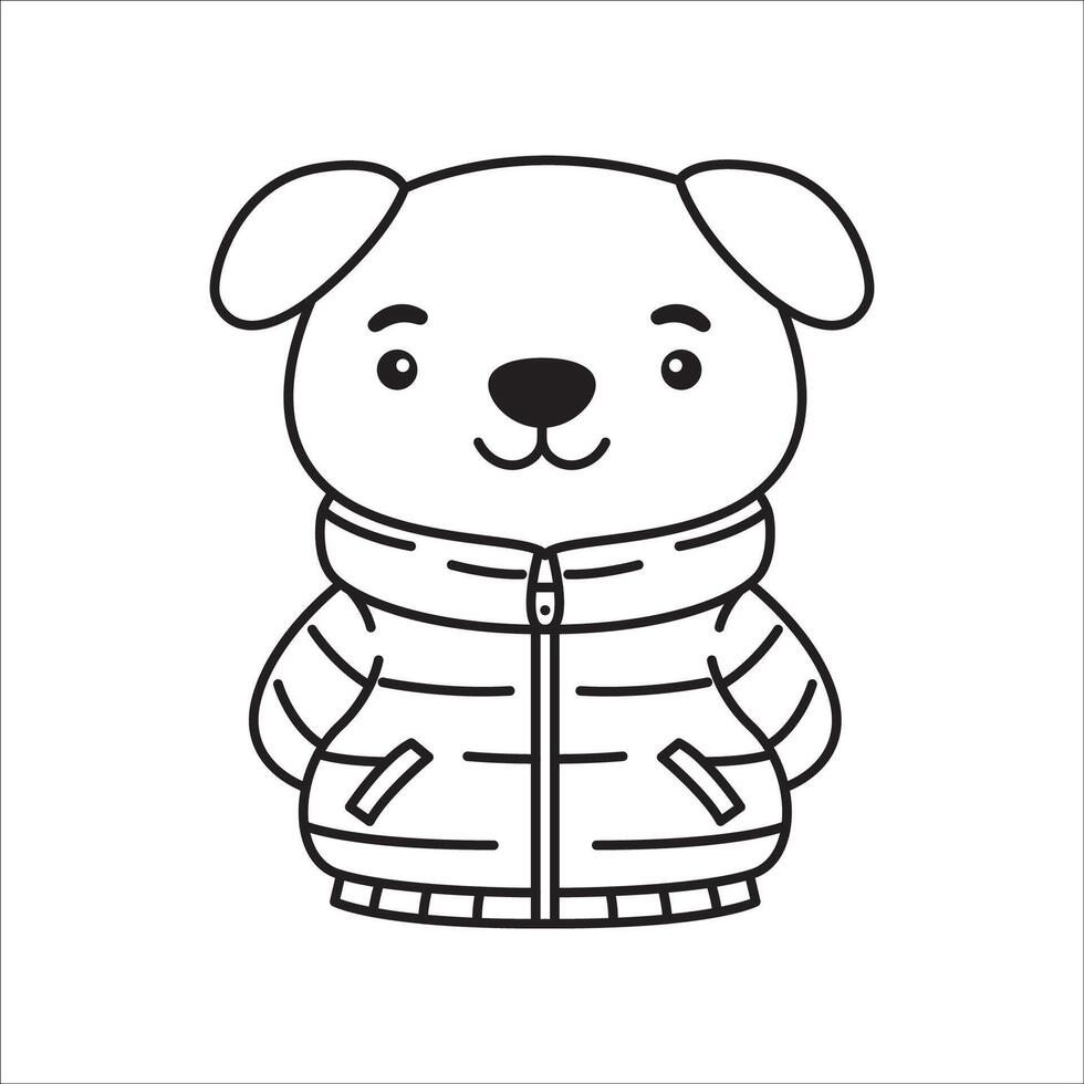 Funny Happy Puppy Little Dog Animal Cartoon Character Wearing Jacket in Line Art Design vector