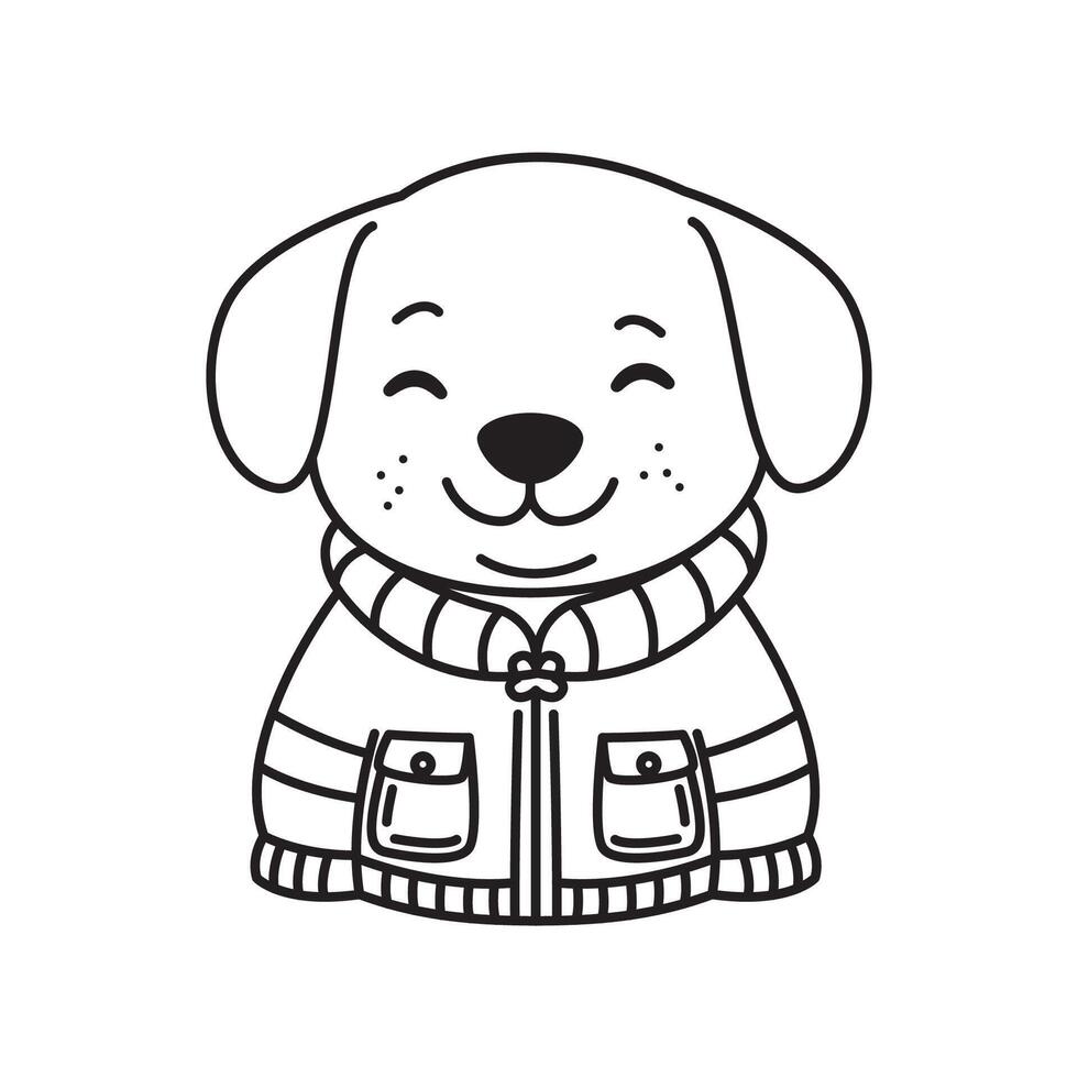 Adorable Happy Puppy Little Dog Pet Animal Cartoon Character Wearing Jacket in Line Art Design vector