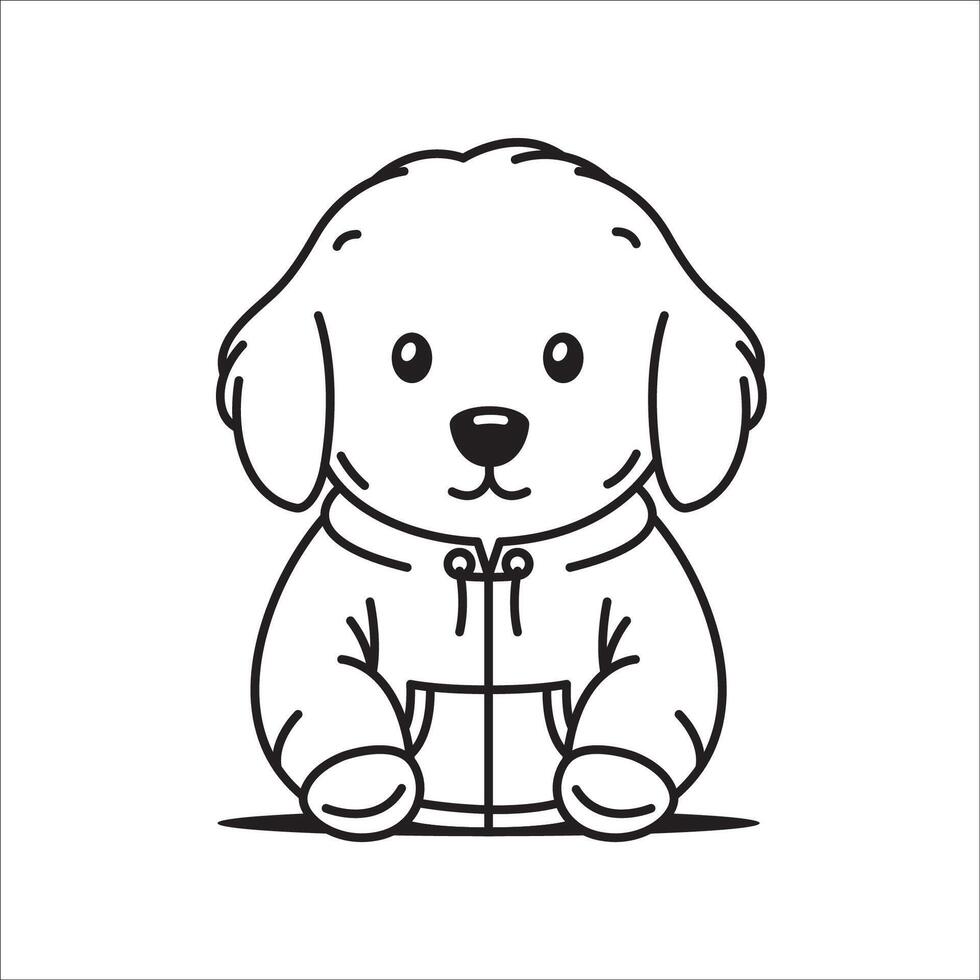 Adorable Puppy Little Dog Animal Cartoon Character Wearing Jacket in Line Art Design vector