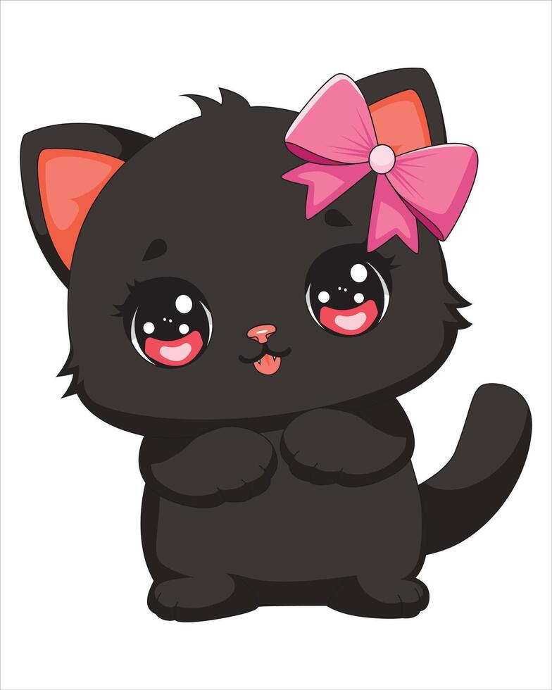 Chubby Cat Black Kitty Mascot vector