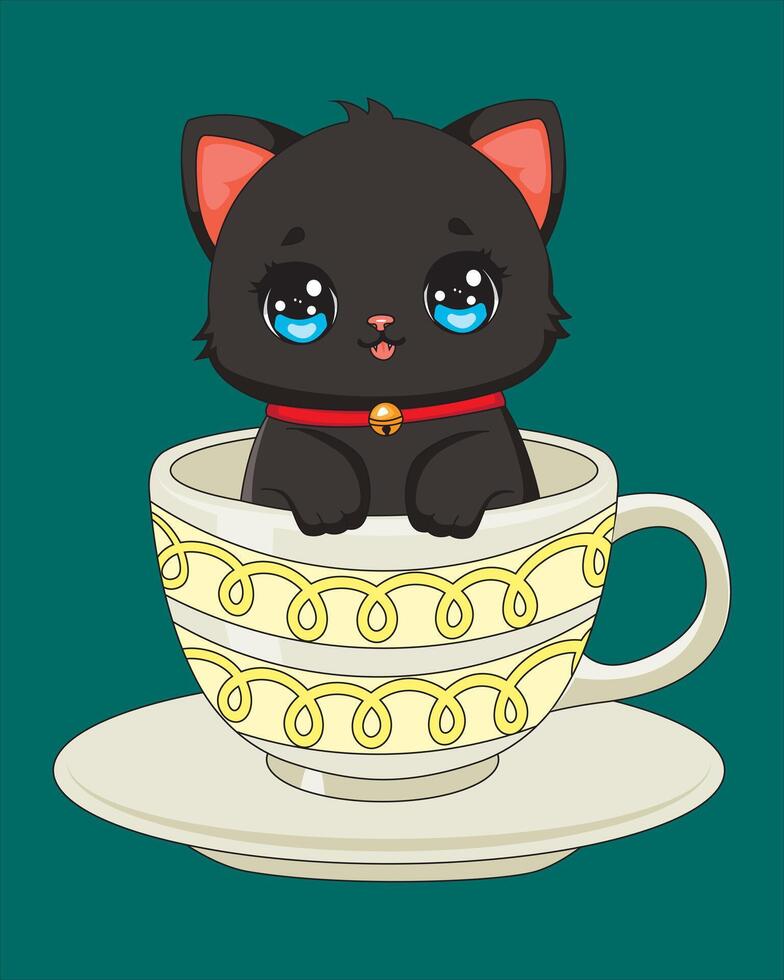 Black Cat In Mug Kitty Mascot vector