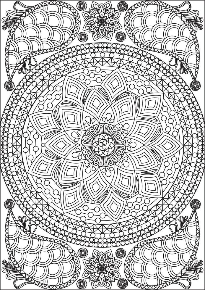 Black complex doodle mandala on a transparent background, for printable coloring vector