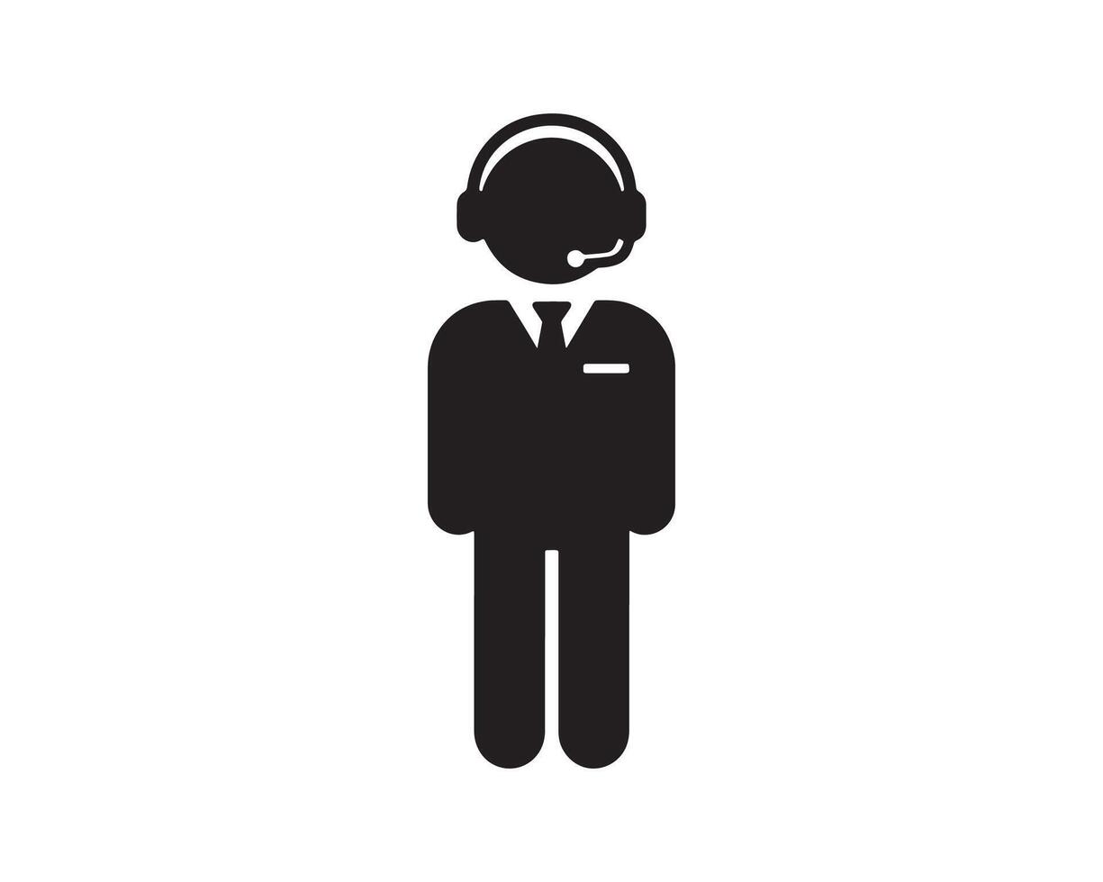 Customer Care Service and Support Icon - Flat Person Avatar With Headphone for Helpline in Glyph Pictogram Symbol. vector