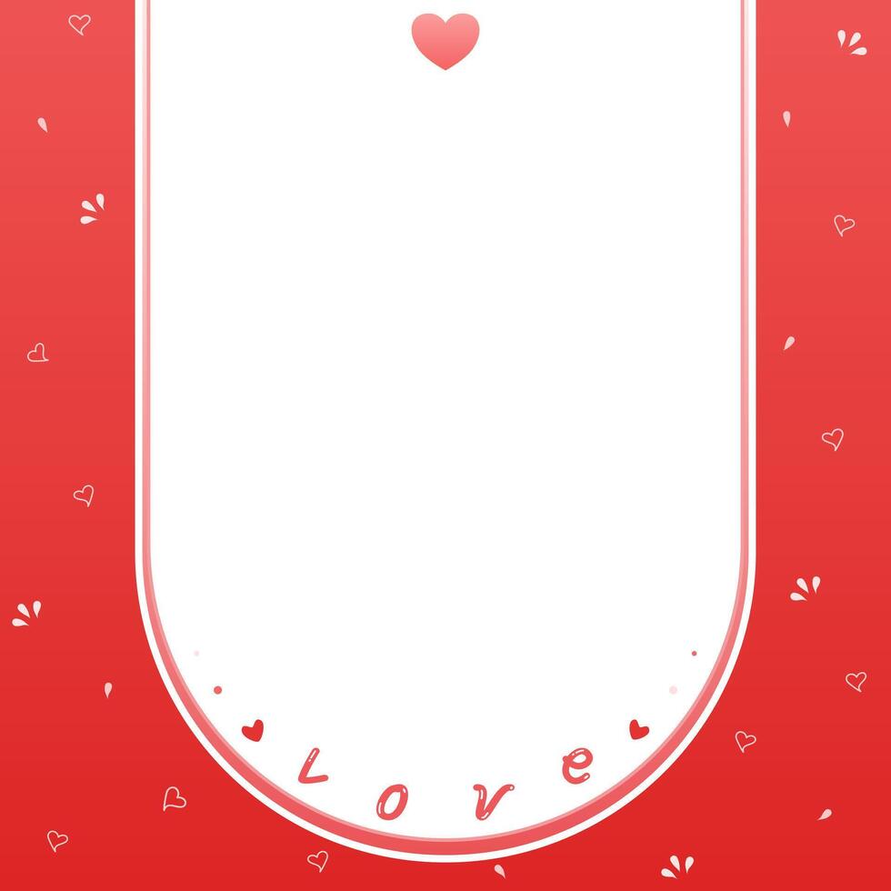 Cute red border or frame with mini heart and word love. vector