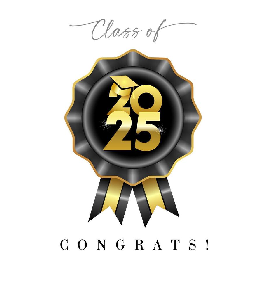 Class of 2025 3d badge icon. 3D style with golden elements vector