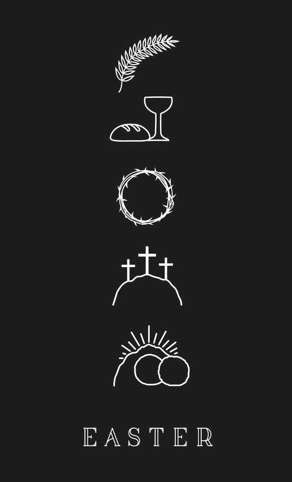 Holy Week icons. Creative Easter vertical template for booklet or flyer for Sunday church service. vector