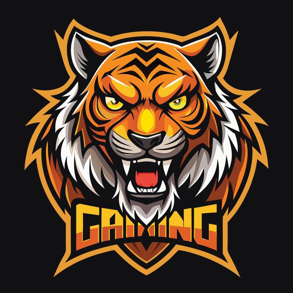 Bold Tiger Face Gaming Emblem vector