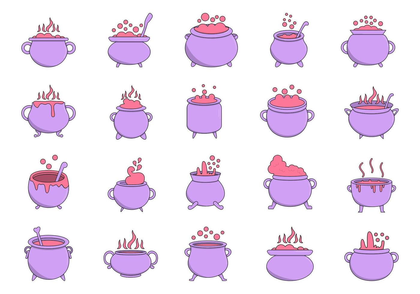 Cartoon Witch Cauldron Element Set vector