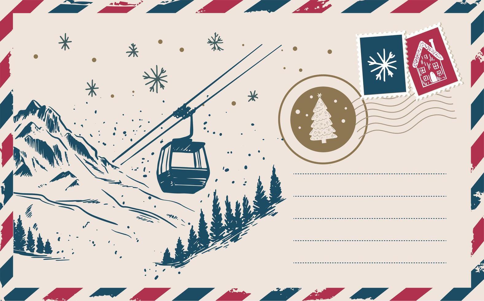 Postcard with mountains, card, hand drawn illustration vector