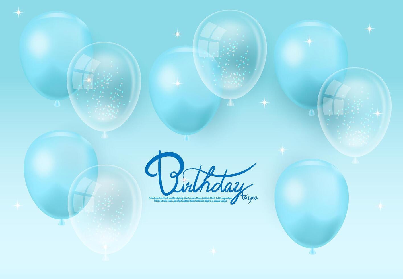 Happy Birthday greeting card, banner, with light blue and transparent balloons vector