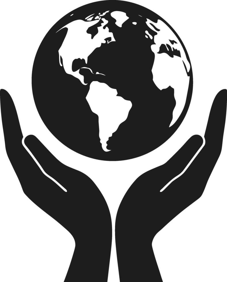 Earth in Hands - Environmental Protection Silhouette Illustration vector