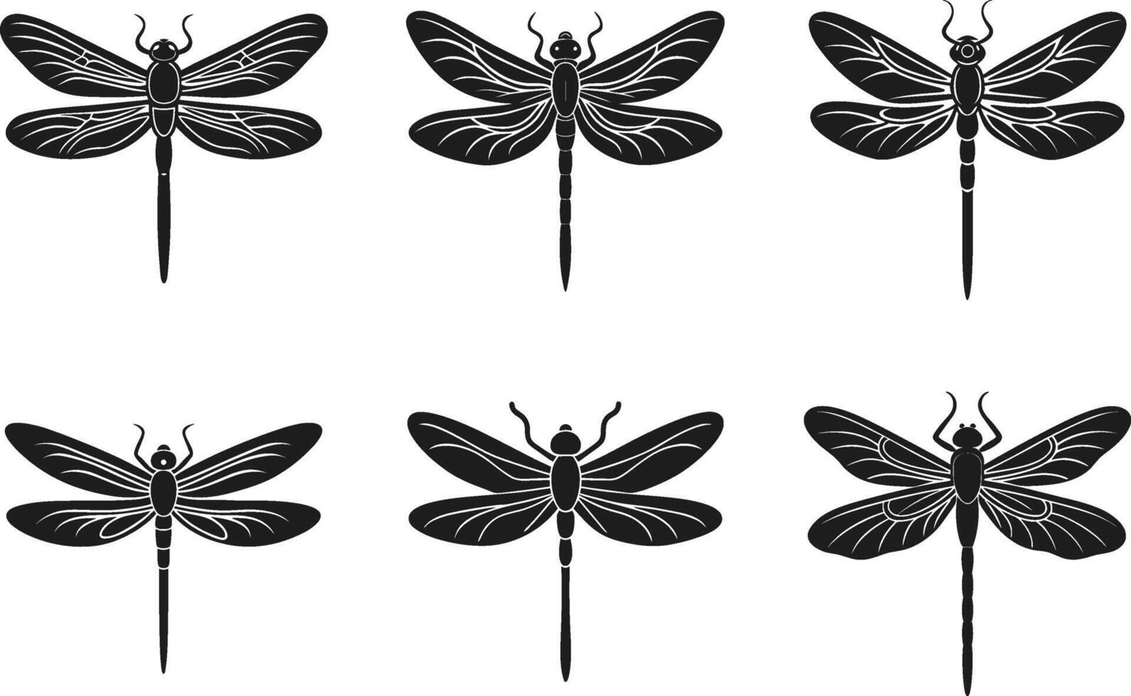 Set of Elegant Dragonfly Silhouettes - Nature-Inspired Illustration vector